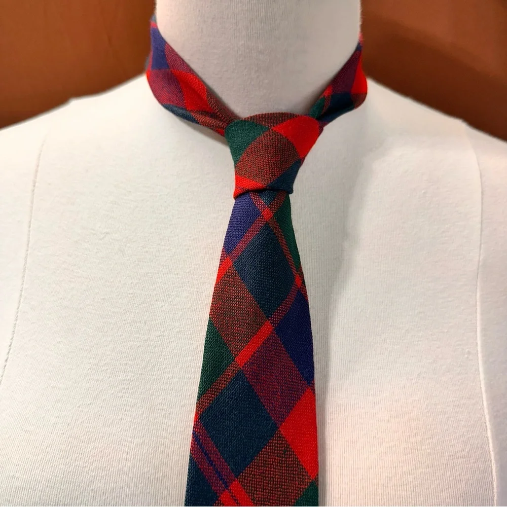 Vintage Scotland Glasgow Man's Tie Handmade Wool Red Multicolor Necktie Plaid